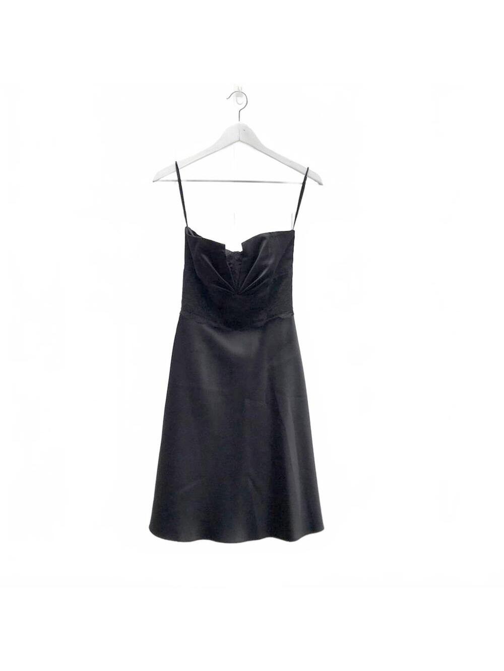 WHBM Fit & Flare Black Cocktail Wedding Party LBD Satin & Lace Dress | Size 0